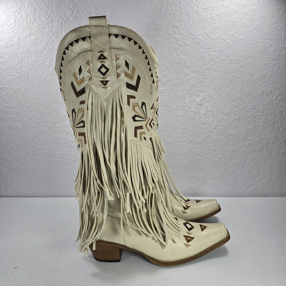 Boho Fringe Aztec Western Boots Womens 9
